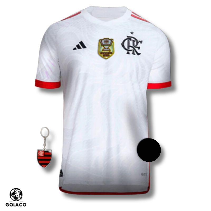 Camisa do Flamengo 24/25 Branca com Patch de campeão Copa do Brasil + Chaveiro Brinde