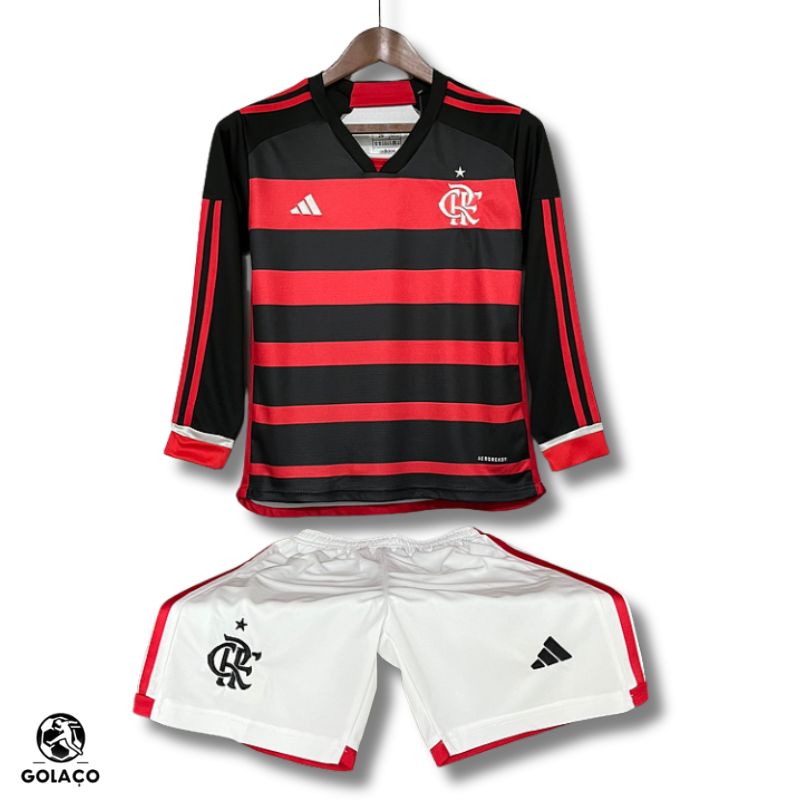 Kit Infantil Flamengo 24/25 Rubro Negro Manga Longa